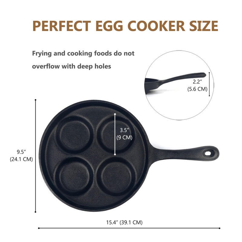 waykea 4-Cup Cast Iron Fried Egg Pan 9.5â€ Pancake Pan Burger Omelet Cooker Griddle Egg Skillet for Breakfast, Kitchen Cookware for Gas Stove & Induction Cooker - Image 5